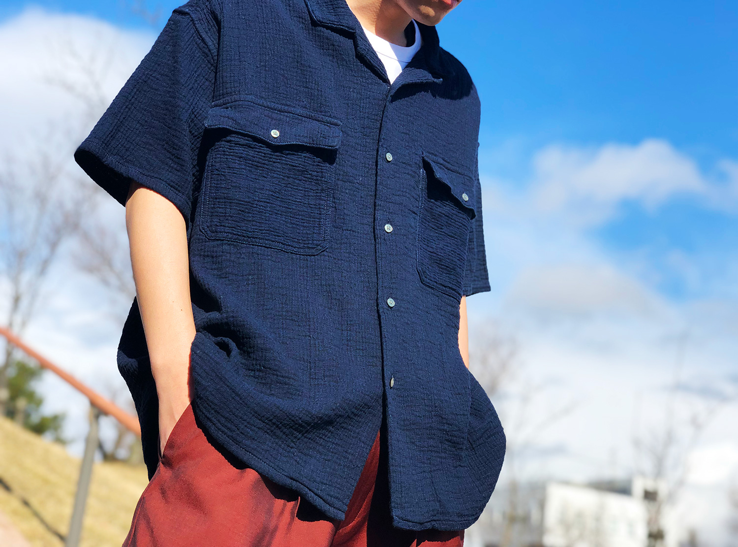 PorterClassic サシコSUPERLIGHTケアルックシャツ紺